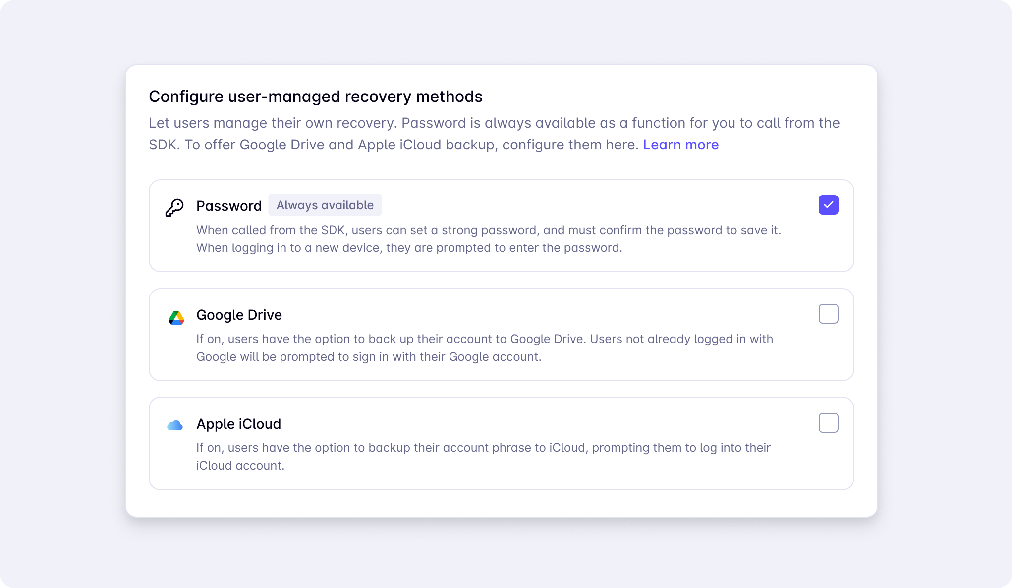 Configuring recovery of embedded wallets