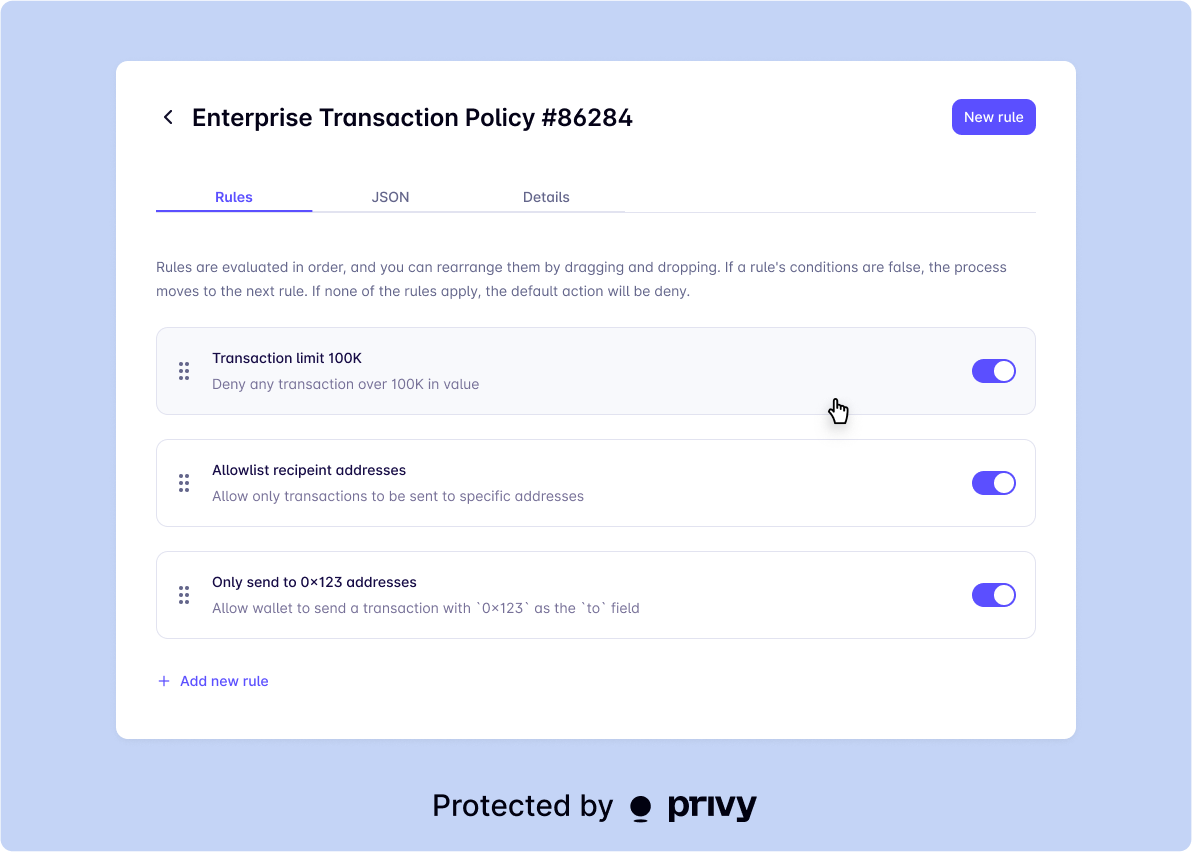 Managing policies in the Privy Dashboard